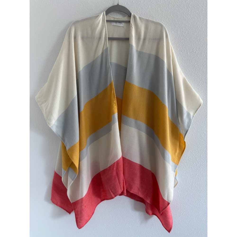 Mer Sea Wrap Travel Poncho Blanket Striped Coral Beach Coastal Resortwear